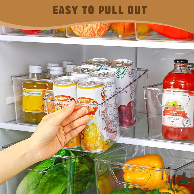 Freebat 12 Pack Pantry Organization and Storage,Clear Plastic Storage Bins | 4Small 4Middle 4Large,Cabinet Organizer, Clear Plastic Storage Containers with Handle,Acrylic Storage Bins for Cabinet,Fridge
