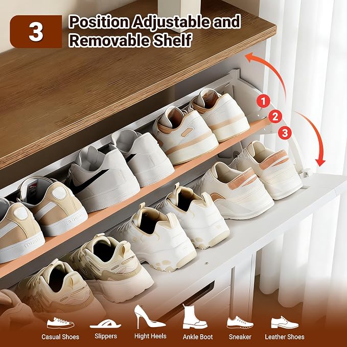 Shoe Cabinet for Entryway, 3 Flip Drawers Shoe Storage Cabinet with 3-Tier Adjustable Shelves, Ultra Slim 9.1" Depth Holds Up to 30 Pairs, Freestanding Hidden Shoe Organizer with Barn Door Design
