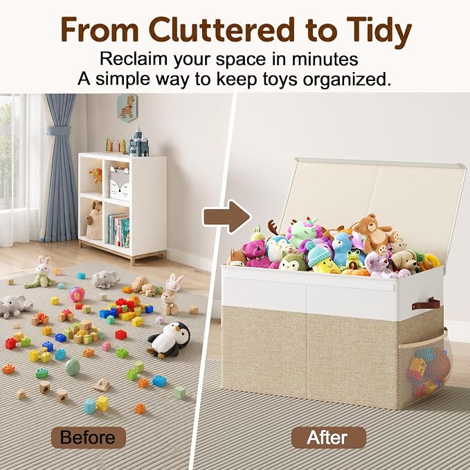 Large Toy Storage Box with Lid Upgraded Toy Storage Chest Organizer with Divider Foldable Toy Bin for Kids Boys Girls Playroom Nursery Bedroom (25"x13"x16")
