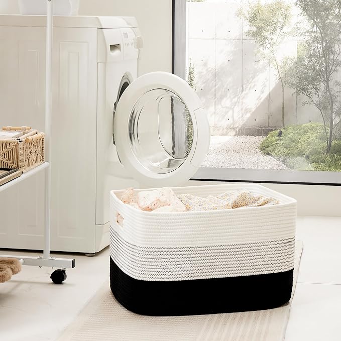 Artfeel Blanket Basket,Rectangle Woven Baskets for Storage,30L Laundry Basket for Decorative Nursery Blanket,Toys,Dirty Clothes and Magazine in Shelves,Baby Room,and Living Room