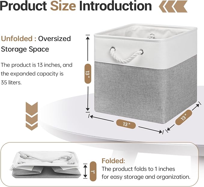ECDYQXVU 13x13x13 Inch Storage Cube Bins Foldable Organizer Baskets 6 Pack | Soft Cotton Handles, Premium EVA Fabric, Hard Cardboard Bottom, Sturdy Metal Rim, Closet Shelf, Living Room, Bedroom, Laundry