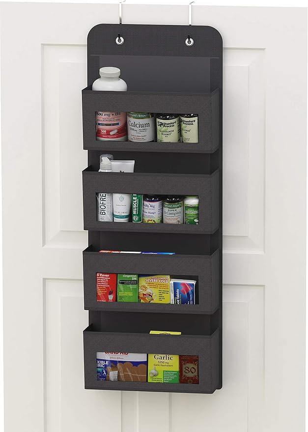 Simple Houseware 4 Clear Pocket Over Door Hanging Organizer, Dark Gray | Over the Door Storage for Closet, Bedroom, Bathroom, Pantry