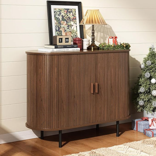 40" Sideboard Buffet Cabinet with Storage, Storage Cabinet with Sliding Door & Adjustable Shelf, Modern Accent Coffee Bar Console Table for Kitchen, Entryway, Walnut