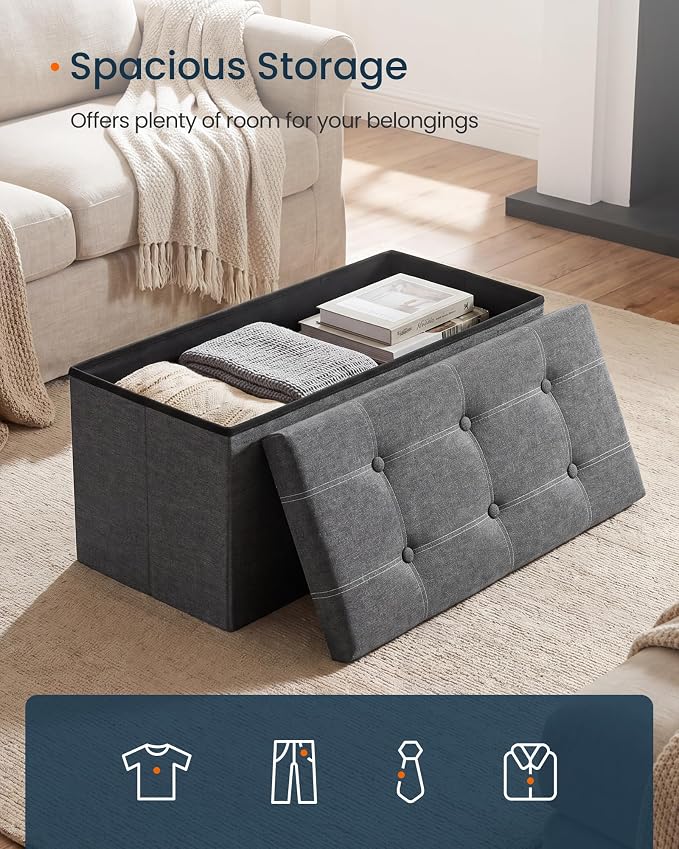 SONGMICS Home Storage Ottoman, 21 Gallons End of Bed Bench, 15.2 x 30.2 x 15.2 Inches, for Bedroom, Entryway, Living Room, Dark Gray