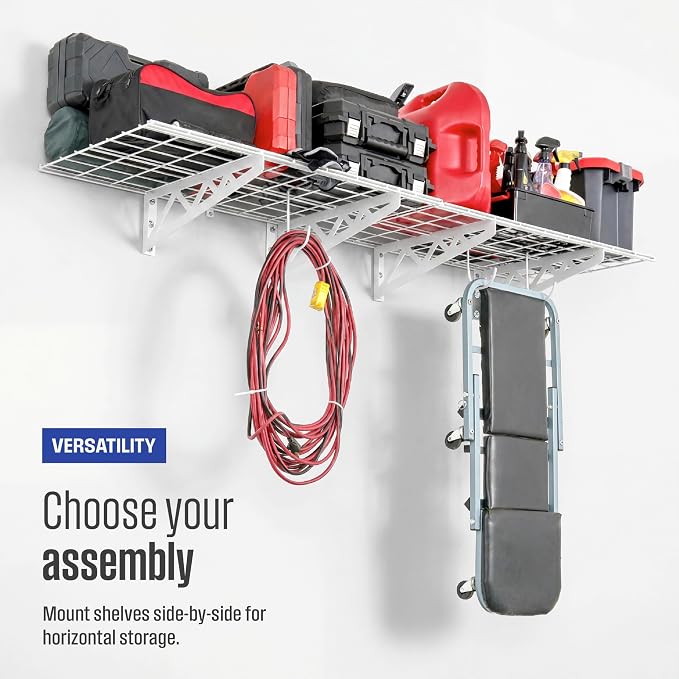 SafeRacks Steel Garage Wall Shelves 2-Pk w/Hooks, 500lb, White (18x36)