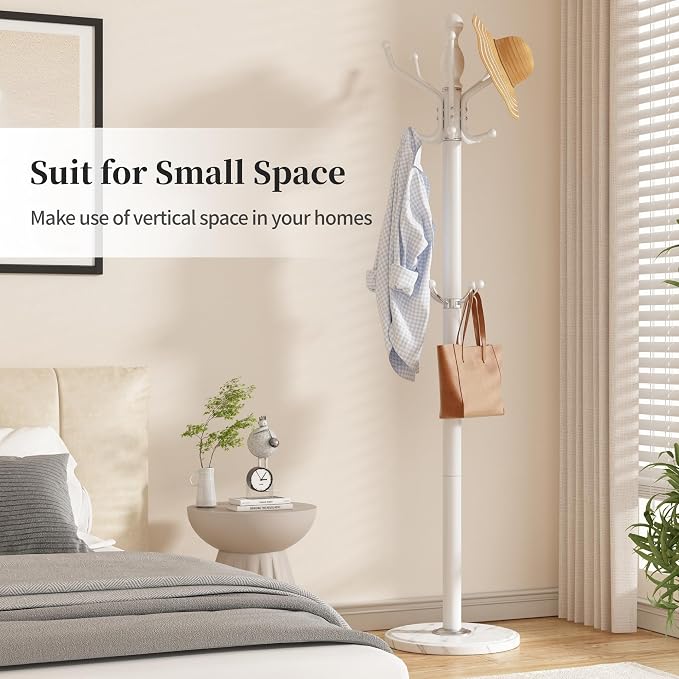 Metal Coat Rack Stand Coat Rack Freestanding with 360° Rotary,White | Modern Coat Rack with 360° Rotary Design Sturdy Heavy Duty Hall Tree Hats Hanger Holder Stand 14 Hooks for Hallway Office