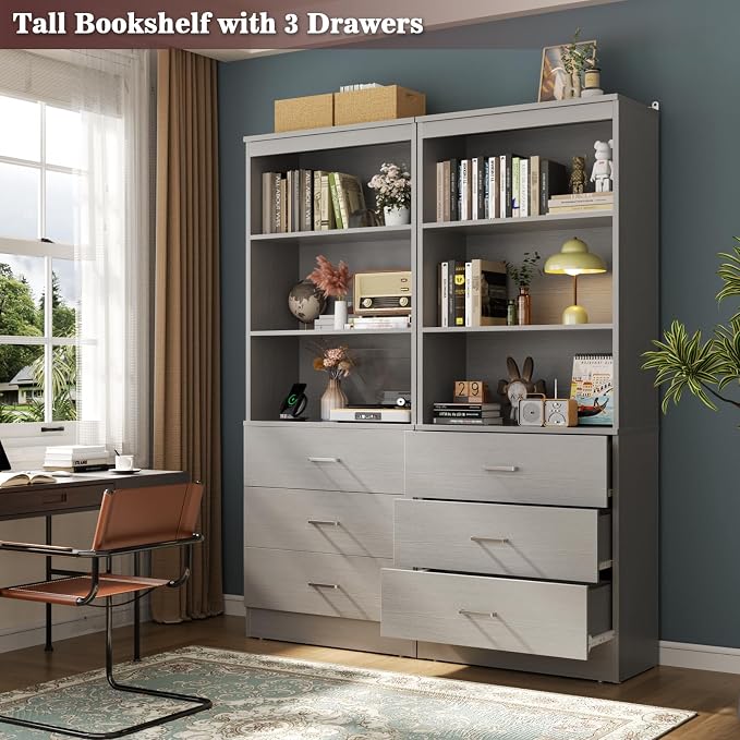 Aheaplus 23.6" Closet Drawers System, Wood Closet Organizer System with 3 Drawers, Modular Small Walk-in Closets Storage Unit, Grey (23.6" L x 13.8" W x 71" H)