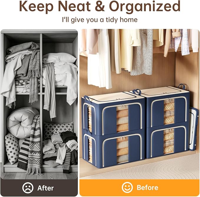 3 Openings Clothes Storage Bins with Metal Frame，66L (navy blue) | Oxford-Gewebe
