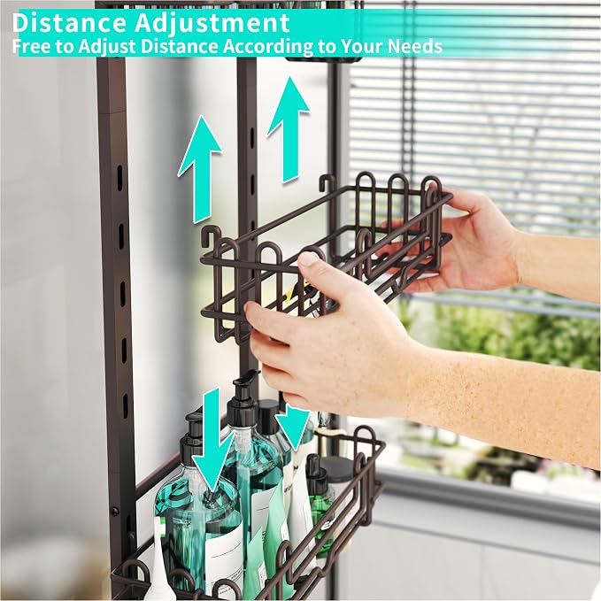 HapiRm 4 Tier Over the Door Shower Caddy, Hanging Shower Caddy with 22 Hooks and 2 Toothbrush Holders, No Drilling Adjustable Hanging Bathroom Organizer - Bronze