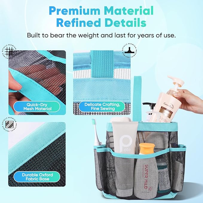 EUDELE Mesh Shower Caddy Portable for College Dorm Room Essentials, Shower Caddy Dorm with 9-Pocket Large Capacity for Beach, Swimming, Gym, Camping, Travel essentials