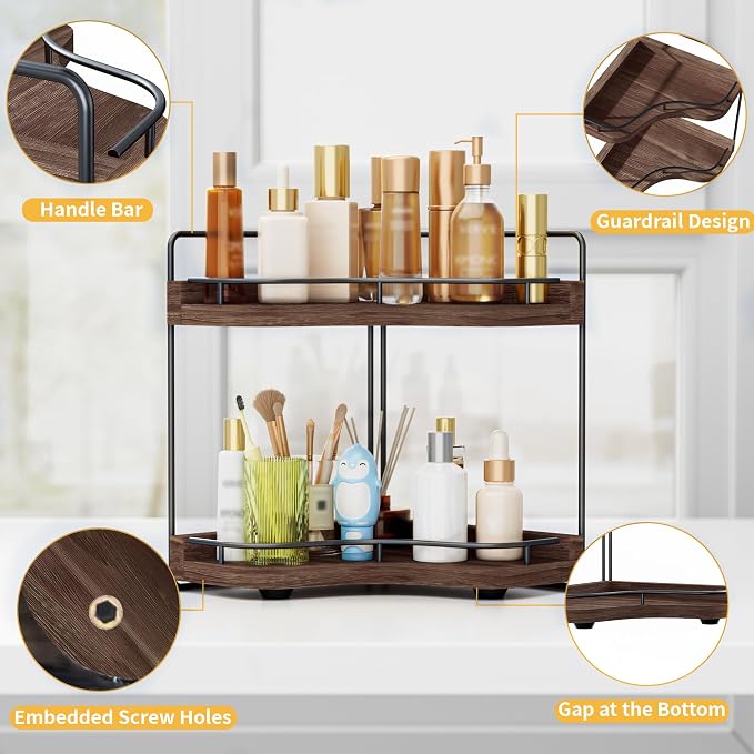2-Tier Corner Bathroom Counter Organizer, Larger Size | Embedded Screw Holes, Sturdy & Stable, Oversized, Holds More, Vanity Shelf for Makeup & Skincare