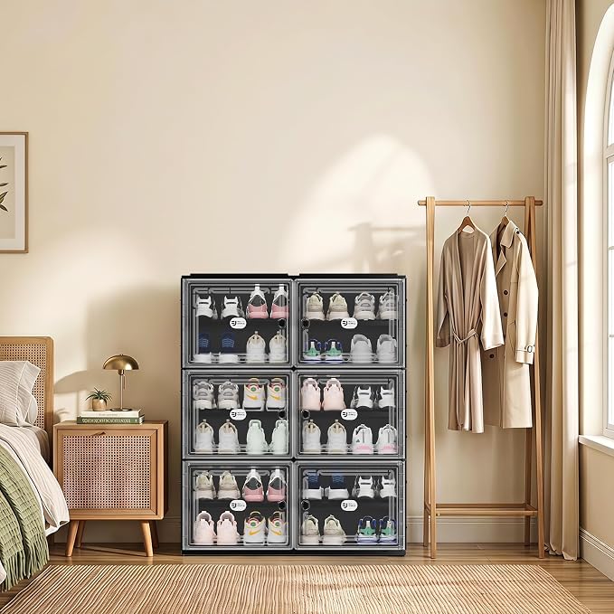 Foldable Shoe Cabinet with Magnetic Clear Doors, Wide Design Shoe Rack for Entryway, Portable Shoe Organizer Meeting Diverse Storage Needs (Green, 2Row 6Tier)