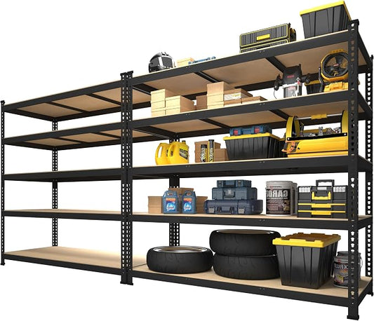 PrimeZone 48"W x 24"D x 72"H Garage Storage Shelves, 5-Tier Metal Shelving | 3000 LBS Capacity, Heavy-Duty Metal Frame, FSC MDF Boards, Boltless Assembly, Adjustable Shelves for Warehouse, Basement 2PCS