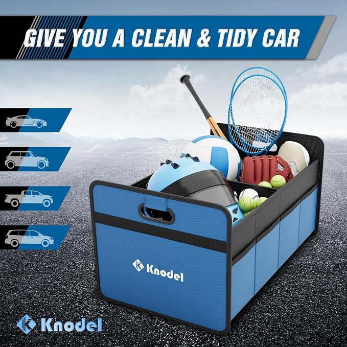 K KNODEL Foldable Trunk Storage Organizer for Car and Suv (Medium, Blue) | Collapsible Car Storage Organizer, Car Organizers and Storage for Sedan, Cargo Organizer, Car Bin, Basket,Bag, Organization
