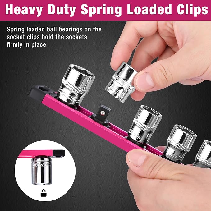 WORKPRO Magnetic Socket Organizer, Heavy Duty 3/8-Inch Drive Socket Rail | 1 Piece Socket Holder with 10 Spots, Aluminum Alloy, Rotatable & Movable Clips, Efficient Organization
