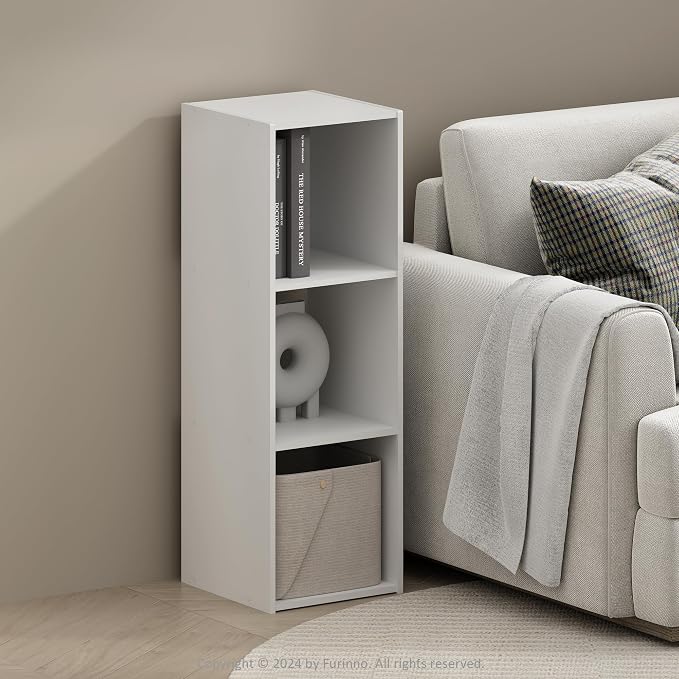 Furinno PELLI Book Shelf, 3-Cube Bookshelf, Cube Storage Organizer Bookcase, 11.7 x 12.1 x 35.4, for Living Room, Bedroom, Home Office, White