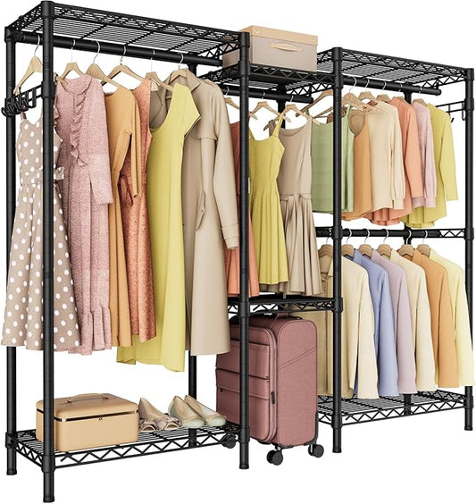 Golpart Heavy Duty Clothes Rack Metal Wardrobe with Adjustable Wire Shelves | Closet Organizers and Storage Clothing Rack Metal System Freestanding Hanging Clothes System Free Standing Garment Coat Racks