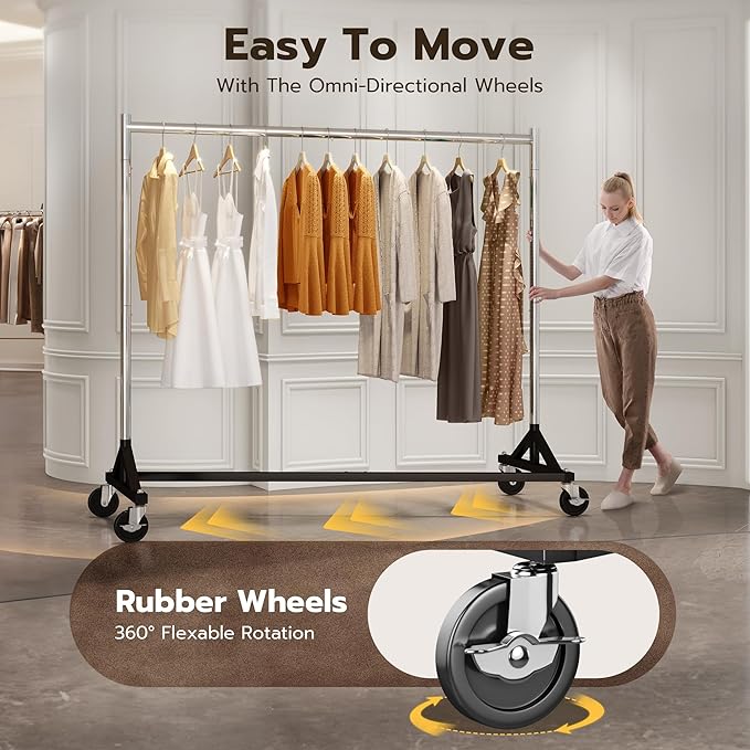 HOKEEPER Z Rack for Clothes Heavy Duty Clothing Rack Hold 500 LBS | Commercial Garment Rack with Wheels Rolling Portable Clothes Rack for Bedroom, Laundry, Balcony 24" D x63"W x 71"H, 2 Packs