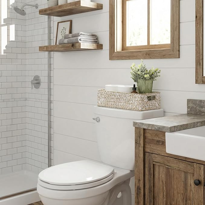 StorageWorks Wicker Toilet Paper Basket for Back of Toilet, Wipe White | Wicker Seagrass Bathroom Basket Organizer and Storage for Tank Topper, Small Tank Trays for Decor with Built-in Handles