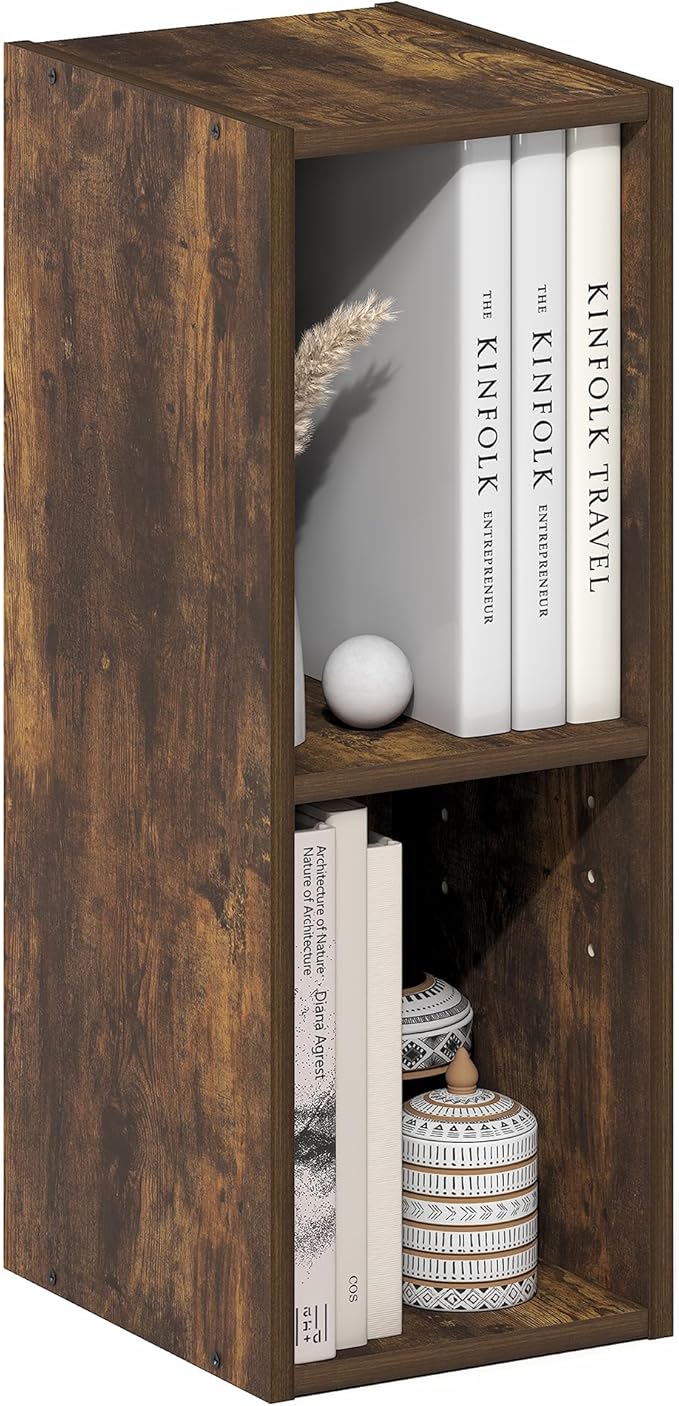 Furinno Fulda Book Shelf, 2-Tier Narrow Bookshelf, Bookcase with 6-in Width Storage Shelf, 9.3 x 5.9 x 21.2, for Living Room, Bedroom, Home Office, Amber Pine