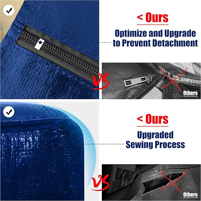 Cosy Family 12 Pack Heavy Duty Moving Bags with Backpack Straps - Strong Handles & Zippers, Storage Totes For Space Saving, Fold Flat, Alternative to Moving Box (X-Large-Set of 12, Blue)