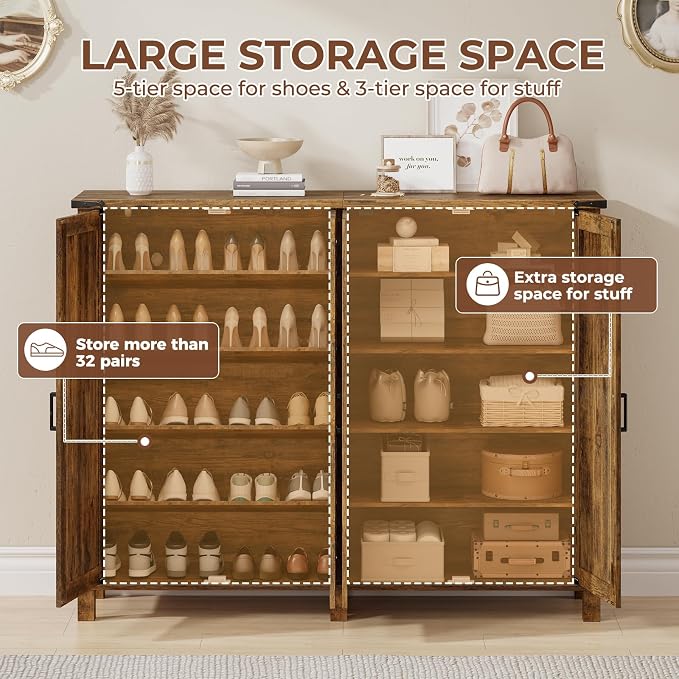ALLSTAND 5-Tier Large Shoe Cabinet with 4 Doors, Entryway Shoe Rack Shoe Storage Cabinet with Adjustable Shelves & Anti-tip Fitting for Entryway, Living Room, Closet