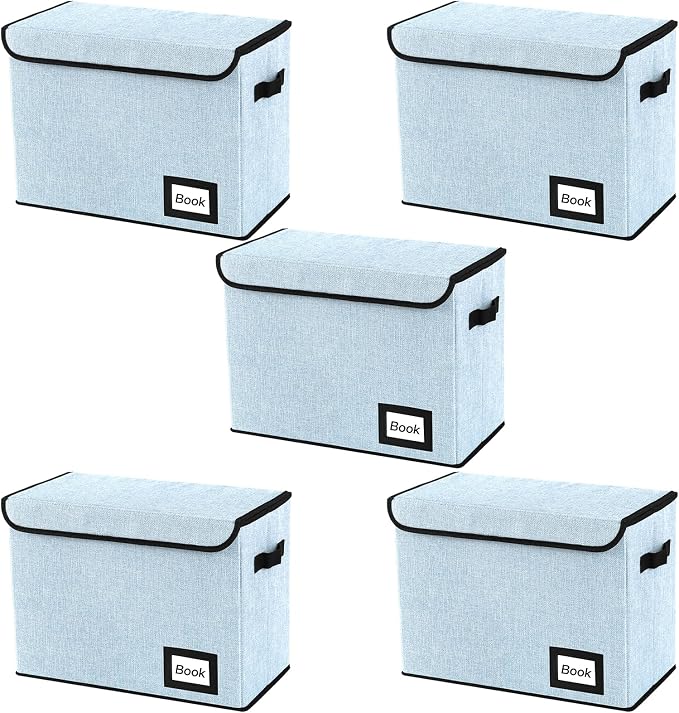 5 Pack Comic Book Storage Boxes, 15.8" X 7.8" X 11.8", Collapsible Comic Short Box, Holds 160-180 Collection Comic Book Container Holder Shelf Protector Organizer Bin (Blue)