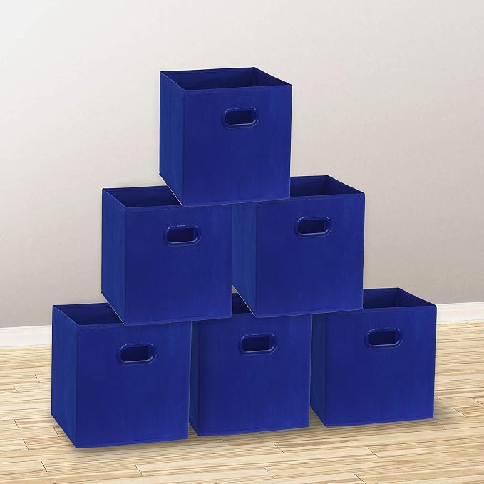 Simple Houseware 11-Inch Foldable Cube Storage Bins with Handles, Dark Blue | 6-Pack Lightweight & Durable Structure Fabric Cubes Organizer for Closet or Shelves