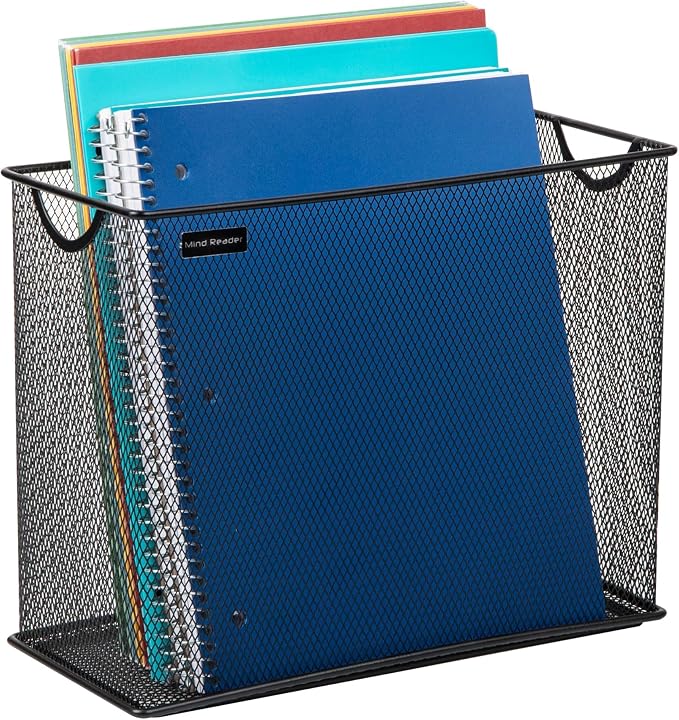 Mind Reader Vertical File Storage, Desktop Organizer, Hanging Files, Office, Metal Mesh, 12.25" L x 5.5" W x 10" H, Black (Pack of 6)
