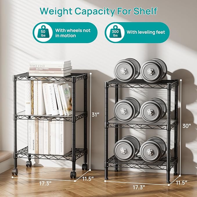 SINGAYE Small Shelves Kitchen Storage Shelf Wire Shelving Metal Adjustable | 3 Tier Shelf Organizers Storage Shelving Unit for Office Pantry Laundry Bathroom Closet Home 11.6" D X 17.6" W X 30" H Black