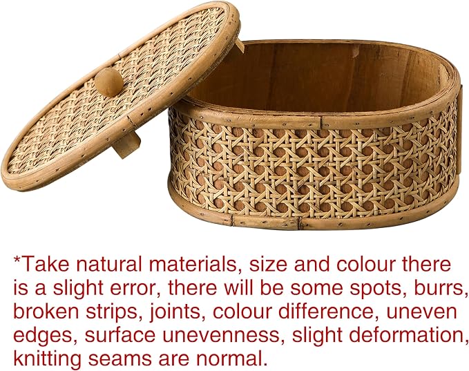 SOFE Rattan Decorative Box with Lid, Small Oval Box for Storage, Hand-Woven Display Boxes for Organizing Jewelry, Candies, Snacks, Keys, Farmhouse & Boho & Modern Home Decor, Dresser Decor
