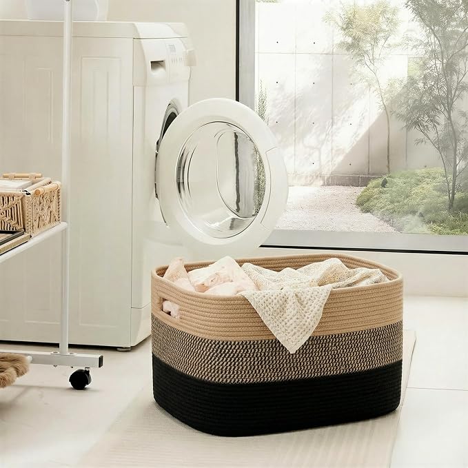 Artfeel Blanket Basket,Rectangle Woven Baskets for Storage,30L Laundry Basket for Decorative Nursery Blanket,Toys,Dirty Clothes and Magazine in Shelves,Baby Room,and Living Room