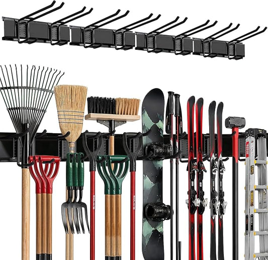 TIDYME Garage Wall Organizer, Shovel Holder Wall Mount, 64" Double Hooks | 400 lbs, adjustable double-layer tool hangers for garage wall, holds ladders, shovels, rakes, hoses & power tools