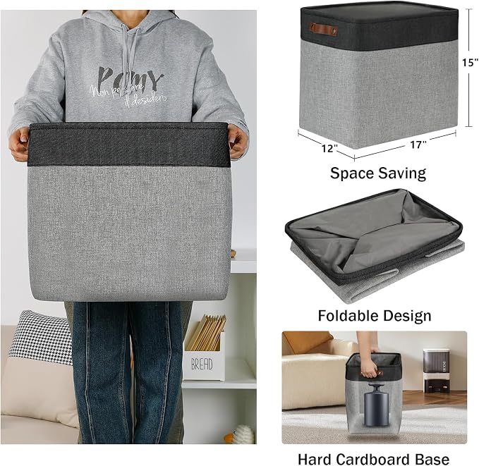 DULLEMELO Grey Storage Baskets for Organizing 3 Pack Fabric Shelf Baskets for Gifts Empty Large Storage Organizer for Closet,Clothes,Toys,Bedroom (Black&Grey)