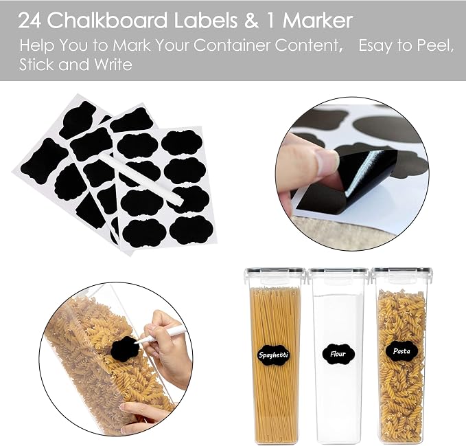 Vtopmart Airtight Food Storage Containers, 4 Pack, 2.8L, Black | Airtight BPA-Free Containers, Pasta Flour & Sugar Storage, Food Preservation, Lidded Canisters, Organized Pantry Storage