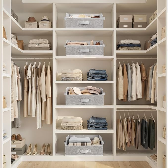 GRANNY SAYS Trapezoid Closet Storage Bins, Medium, Gray, 3-Pack | Closet Organizer Bins for Shelf, Closet Organizers and Storage for Purses, Clothes, Toys, Towels, 16½"Lx11"Wx7¾"H