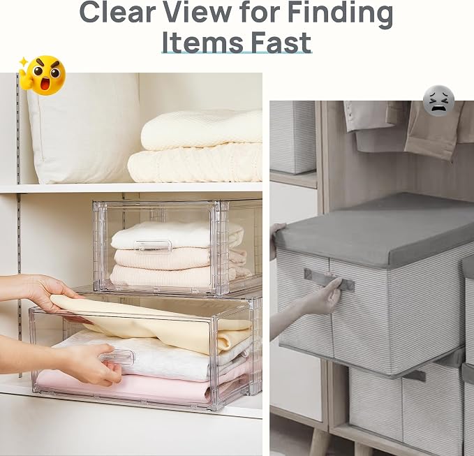 Vtopmart 2 Pack Large Clear Stackable Storage Drawers 23QT, Easily Assemble Plastic Closet Storage Bins, Dust-Proof UnderBed Organizer for Clothing, Sweater Organization