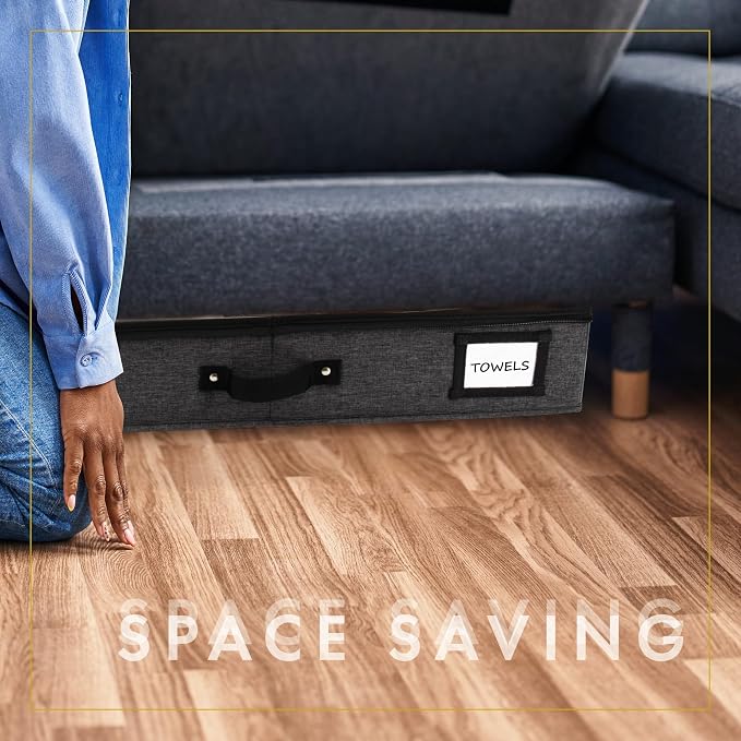2pc Under Bed Storage Containers, Bedroom Under the Bed Drawer Storage Organizer with Bins and Lids, Large Underbed Clothes Storage Box Ideal for Blanket, Fabric, & Shoes (Dark Gray)