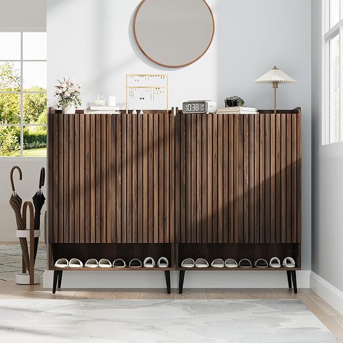 GarveeHome Shoe Cabinet, Large Shoe Cabinet with Doors, Adjustable Shelves, Shoe Organizer with Doors for Hallway, Entryway, Living Room,Nut-Brown