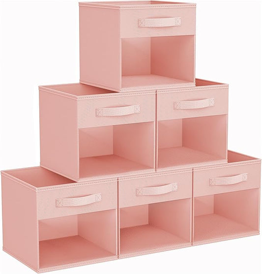 DIMJ Modern 6 Pack Foldable Storage Cubes with Window, 11x11 inch Plastic Closet Organizer Bins for Clothes, Toys, Books