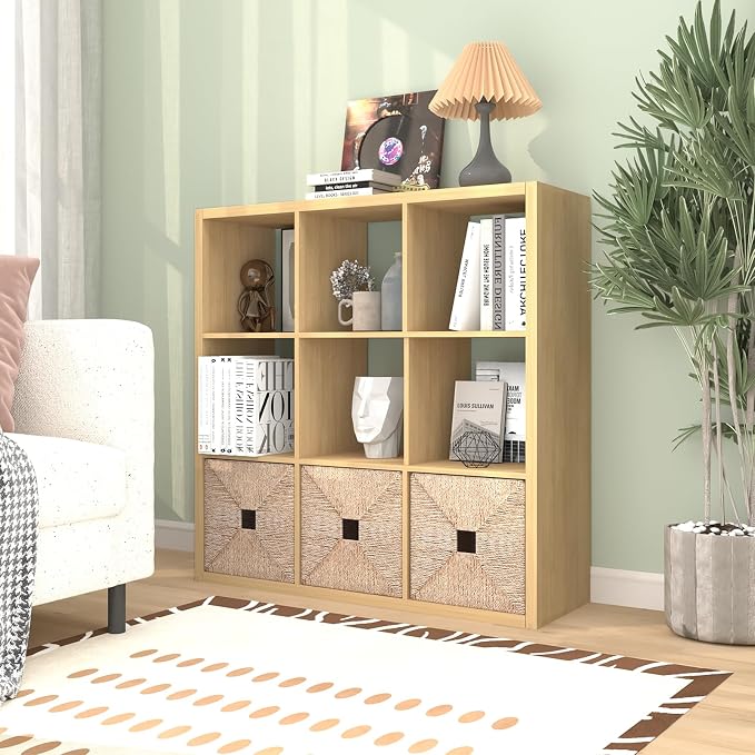 9 Cube Storage Organizer Shelf, Oak Color, 11 Inch | 2026 Wooden Thick Frame, Anti-Tipping Kits, Reversible Open Back Bookcase, Horizontal and Vertical Dual-use