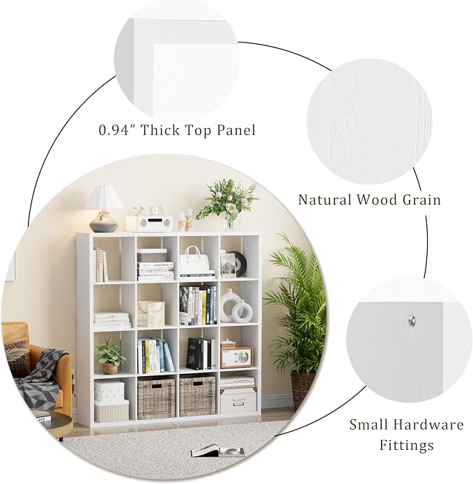 VDNEND Cube Storage Organizer Bookcase, Decorative 11 inch Open Back Cubical Shelf with Thickened Border, Display Bookshelf for Living Room, Home Office, Sturdy Room (White, 16 Cube)