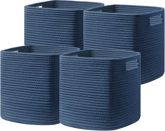 UBBCARE Set of 4 Storage Bins - 13 X 13 X 13 In, Cotton Rope Bins for Shelves, Toys, Books, Cube Storage with Handles, Woven Basket for Organizing, Navy Blue