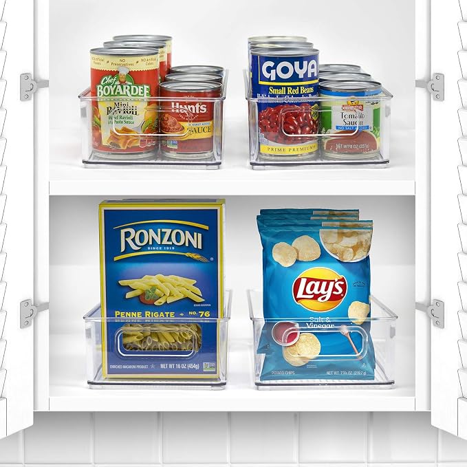 Sorbus Stackable Refrigerator Organizer Bins - Clear Storage Bins for Kitchen Pantry, Freezer & Fridge Organization - Food Organizing Plastic Containers with Handles for Countertops & Drawers (4 Pack)
