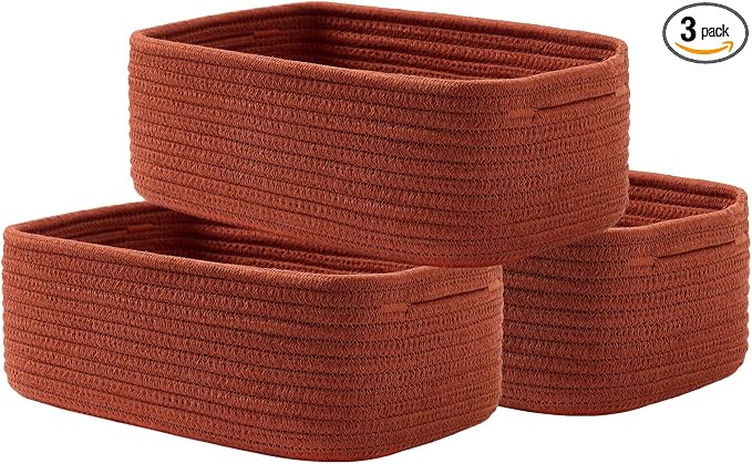 KALLAX Small Woven Storage Basket for Organizing, 12 x 8 x 4.5 inch, 3 Pack | Shelf baskets for closet organization, toy storage and home decor, Perfect as empty gift baskets for holidays, Rust Red