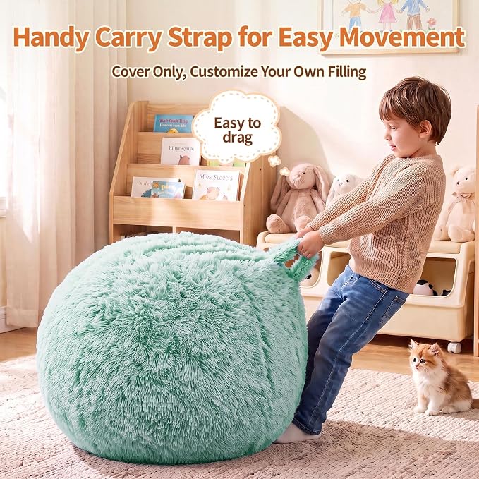 Stuffed Animal Storage Bean Bag Chair Cover, Soft Bean Bag Cover | Fluffy Faux Fur Stuffed Animal Storage Chair, Non-Slip Bottom, Fill with Plush Toys or Blankets, for Adults Teens Kids Girls