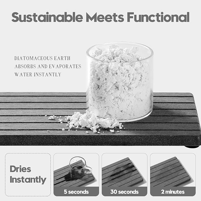 2PCS Diatomite Water Absorbing Stone Drying Tray Mat for Bathroom & Kitchen Counter, Instant Dry Drink Bar Coaster, Vanity Sink Caddy Organizer, Dish Soap Sponge Holder, Dark Gray, 8"x3.8"