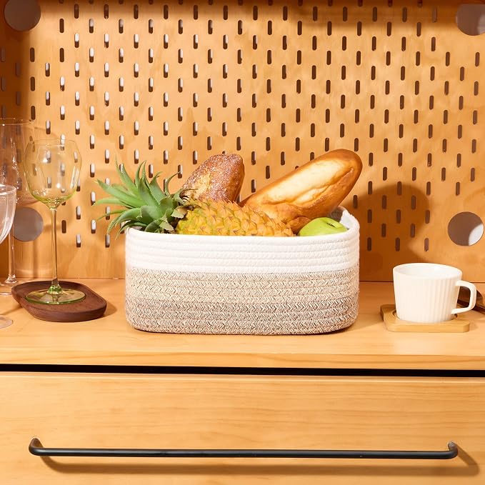 MiniArk Small Storage Baskets for Organizing | Closet Organizer Bins | Shelf Toy Basket | Woven Rope Baskets | Cube Decorative Box | Shallow Basket |11.5x7.5x4.7”| 3 Packs Gradient Brown