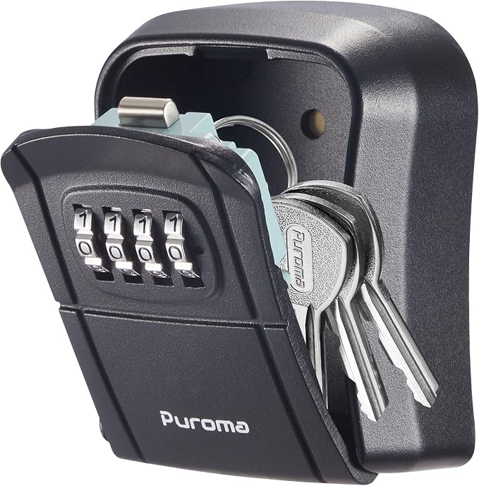 Puroma Key Lock Box Combination Lockbox Wall-Mounted Key Storage Box for House Keys, Resettable Code Safe Security Lock Box for Home, Office, Garage, Apartment Spare Key Storage (1 Pack, Black) | Outside, Portable, Wall Mount, Resettable, Combination, ...