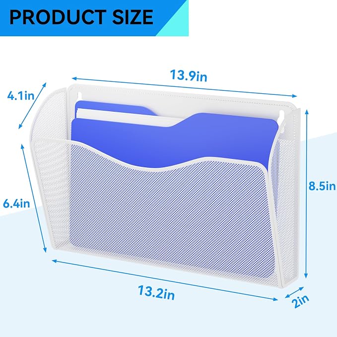 3 Single Pocket Wall File Holder, Mesh Hanging File Folder Paper Organizer, Vertical Wall Mounted Mail Basket, Storage Organization Magazine Rack for Office, Home and School, White